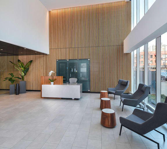 leasing office lobby at The Montrose Apartments in Chicago, IL