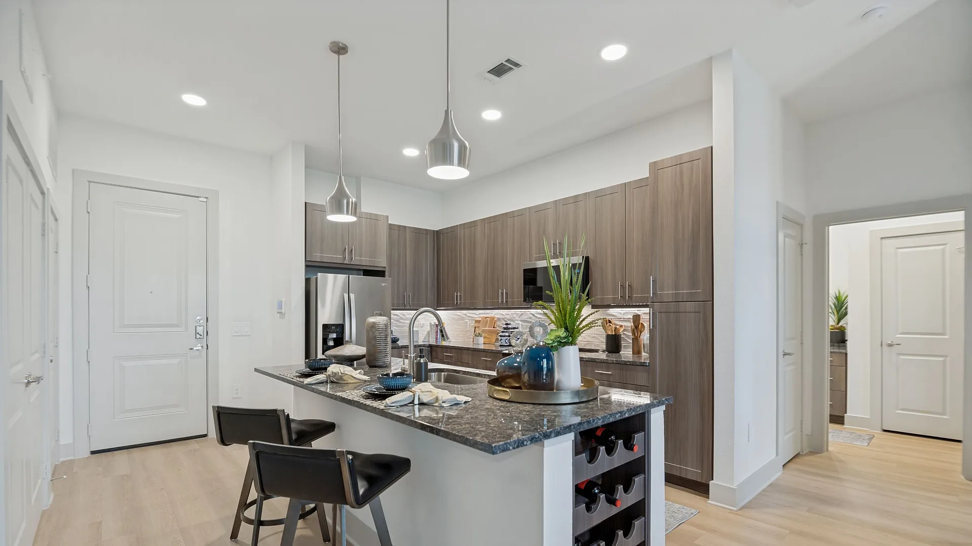 Apartment kitchen with stainless steel appliances