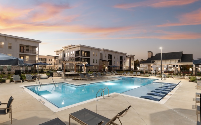 pool with a building in the background