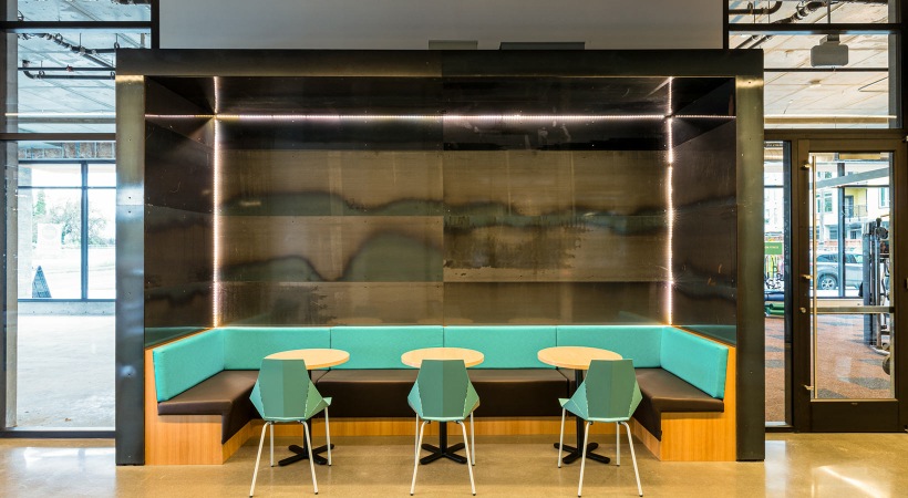 Large well lit lobby area with seating