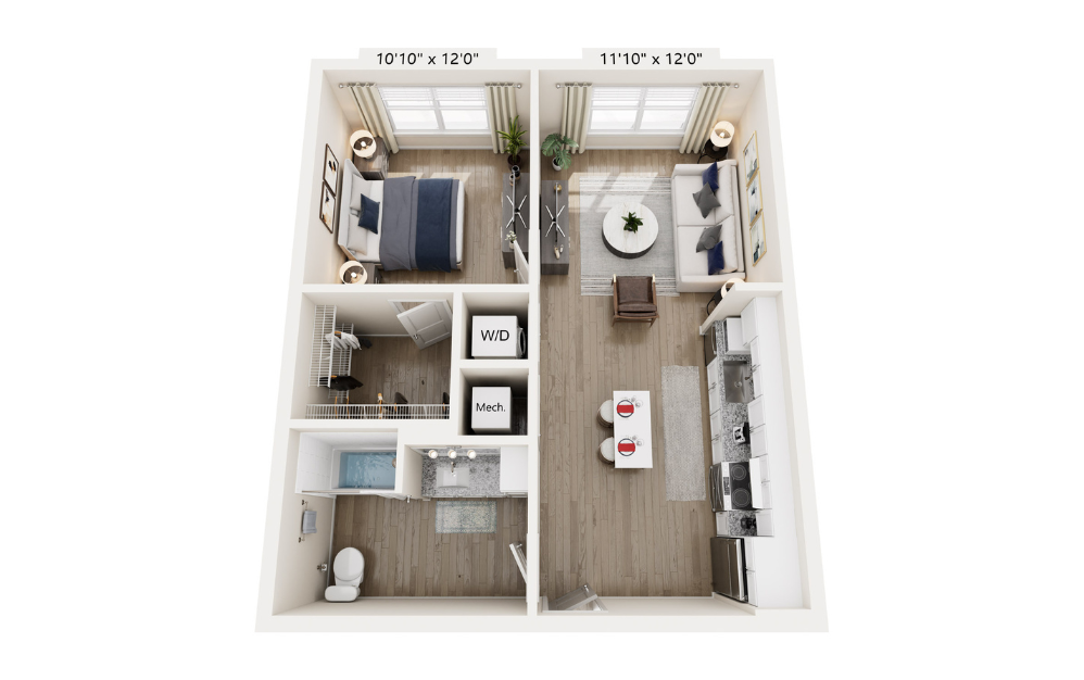 #2-103 - 1 bedroom floorplan layout with 1 bathroom and 672 square feet