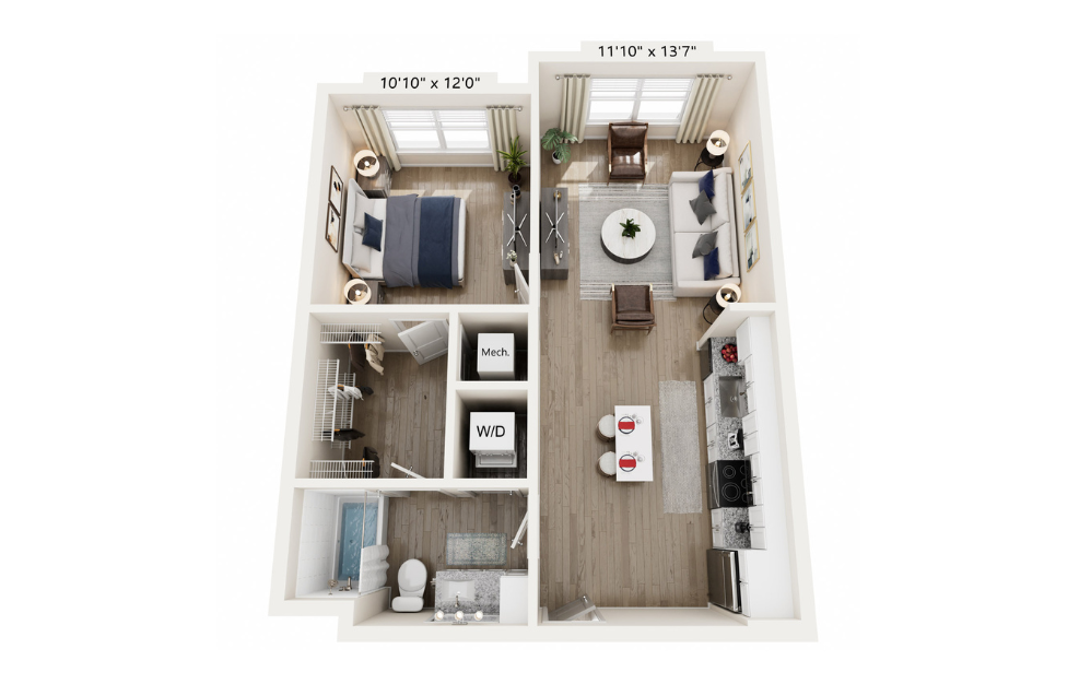 #1-106 - 1 bedroom floorplan layout with 1 bathroom and 698 square feet