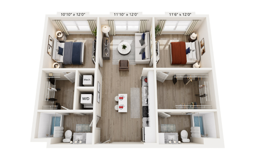 #3-107 - 2 bedroom floorplan layout with 2 bathrooms and 1008 square feet