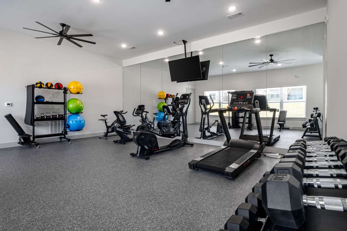 Fitness center at Terrace at Southern Oaks in Dallas, Texas