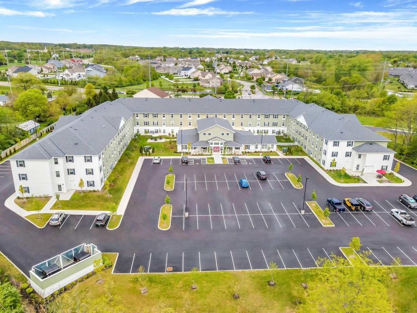 Bird's eye view of our Grove City location 👀⁠ ⁠ Our outdoor space provides areas to sit and spend time with friends and a place for your pups to play 🐾⁠