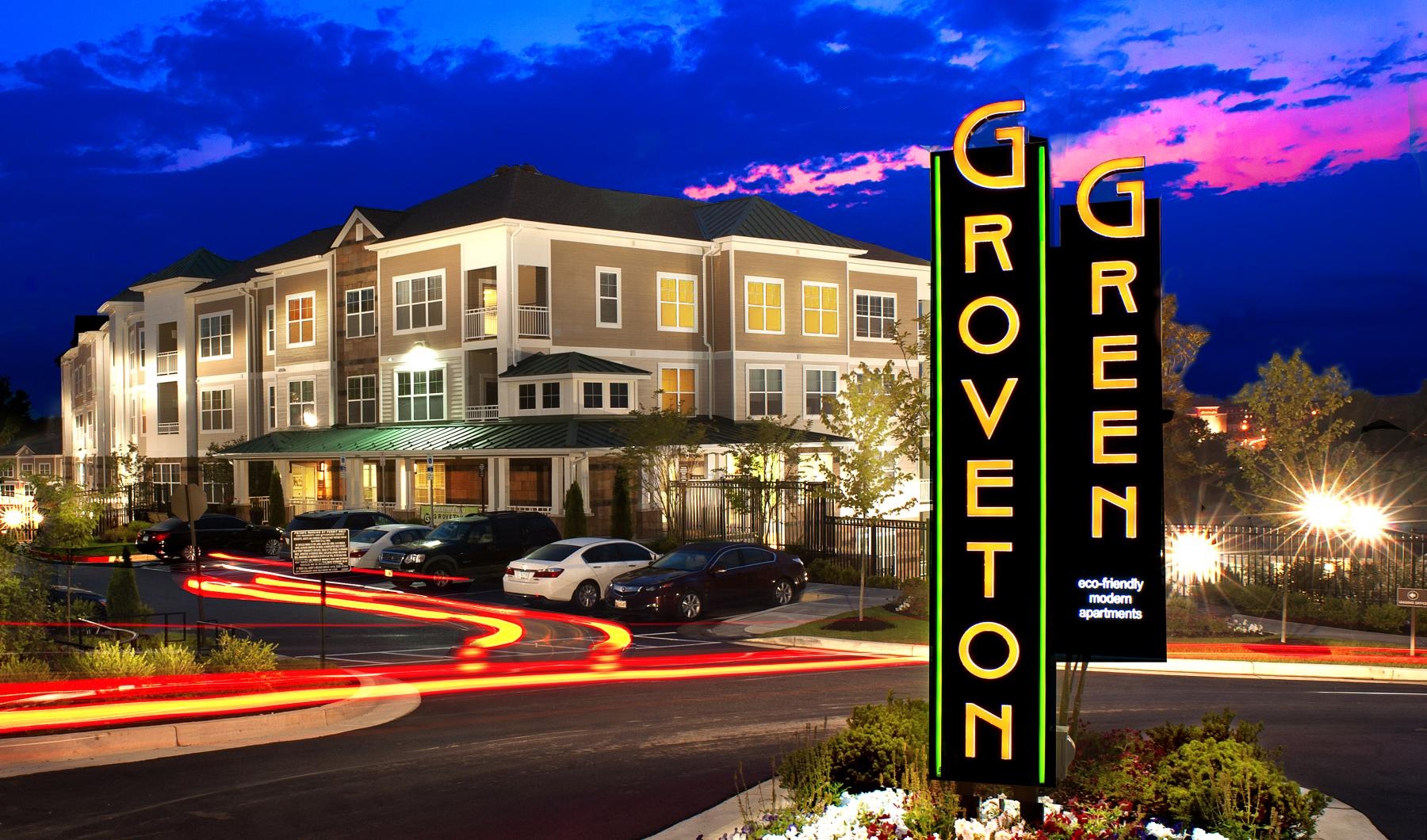 a building with a sign in front of it