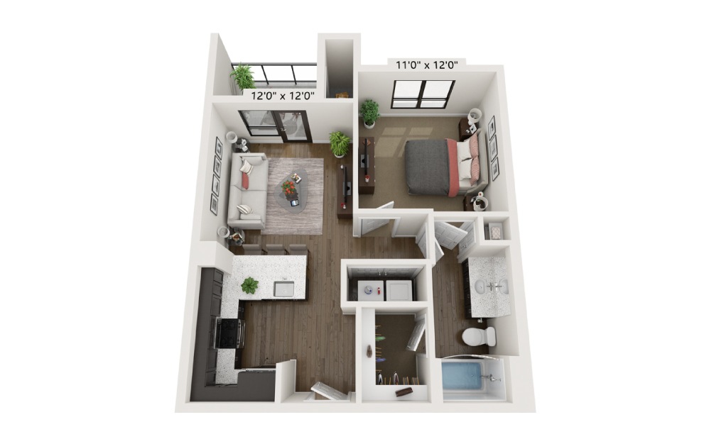 #4103 - 1 bedroom floor plan layout with 1 bathroom and 629 square feet
