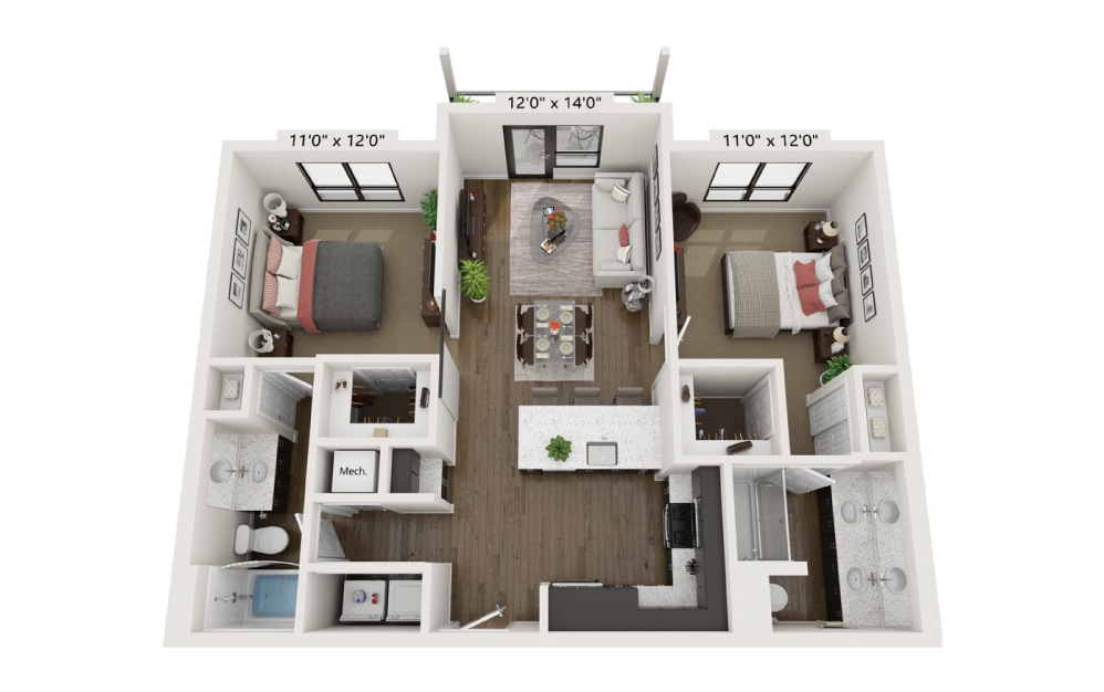 #1101 - 2 bedroom floor plan layout with 2 bathrooms and 1014 square feet
