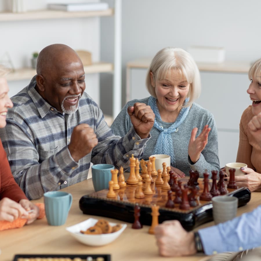 Residents playing chess at Harmony Place in Charlotte, North Carolina