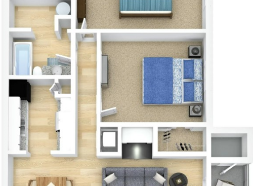 2A - Spruce: Beds - 2: Baths - 1: SqFt Range - 1014 to 1014