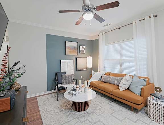 Living Room With Ceiling Fan at Pecan Springs, San Antonio, Texas