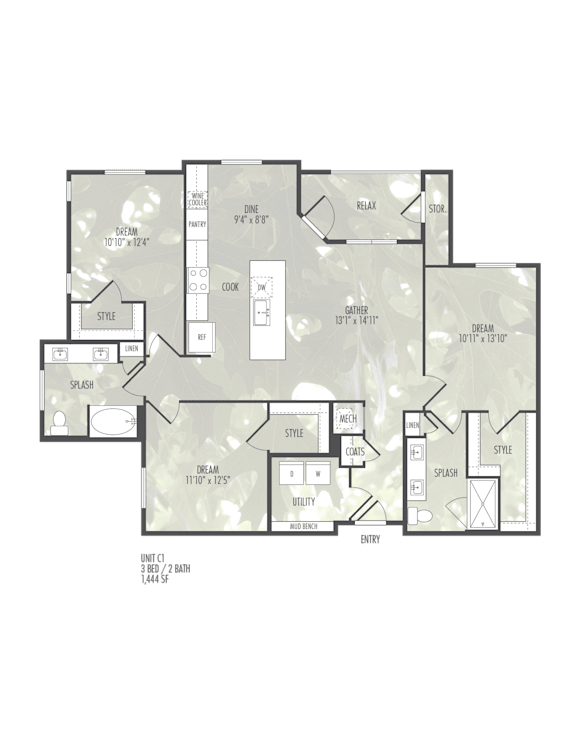 A floor plan of a house with labeled rooms such as "Kitchen" and "Bedroom".