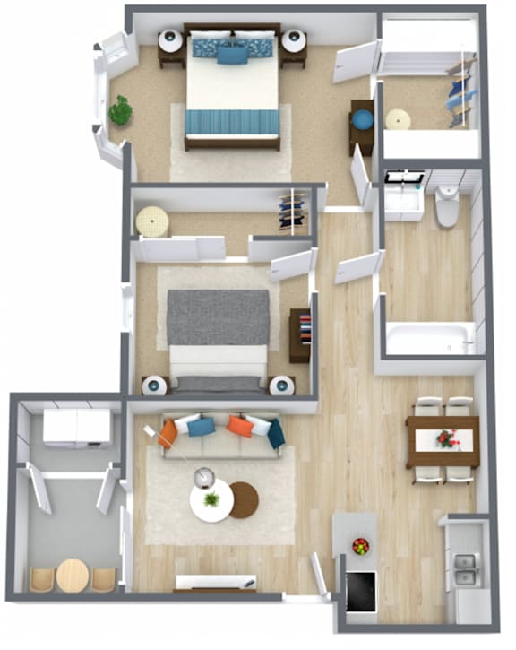 2 Bed 1 Bath Floor Plan at Anson at North Hills, Raleigh, NC, 27604