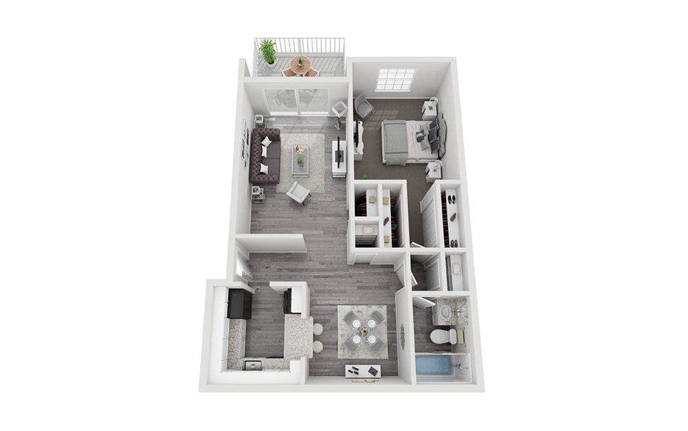 A1 - 1 bedroom floorplan layout with 1 bathroom and 728 square feet