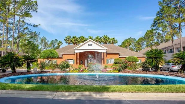 Community leasing center with water feature in front