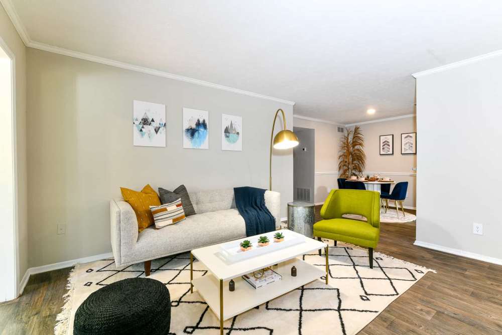 Living room in a model home at Preserve at Dunwoody in Dunwoody, Georgia