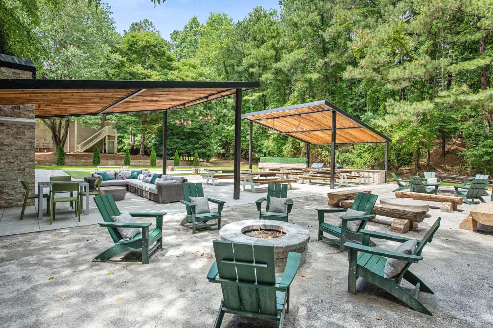 Community firepit area with seating at Preserve at Dunwoody in Dunwoody, Georgia