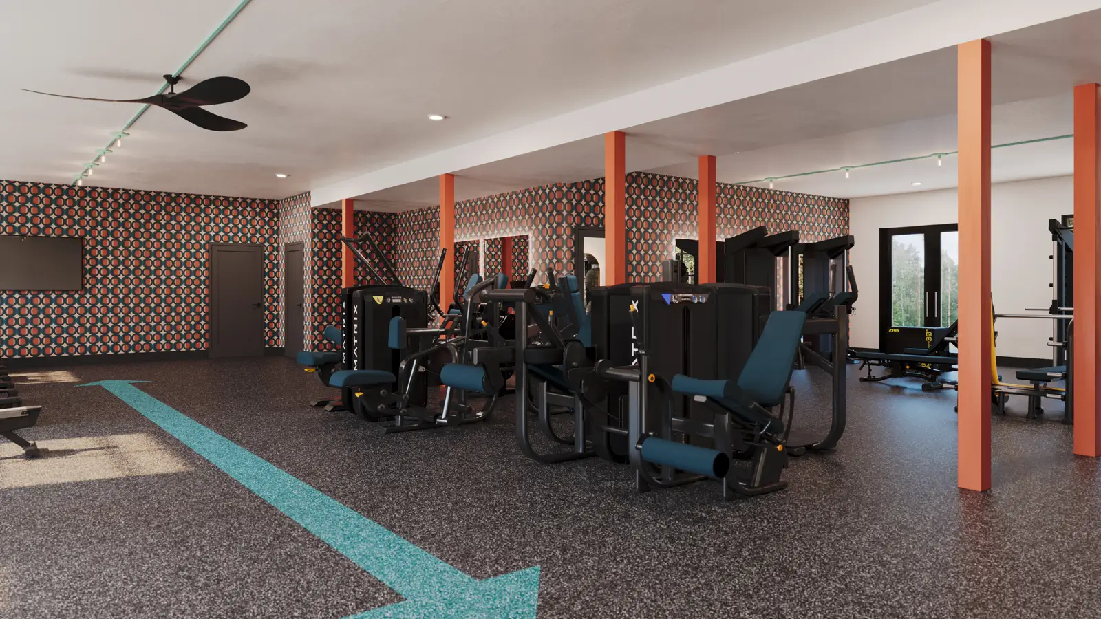 Indoor fitness center at residential community