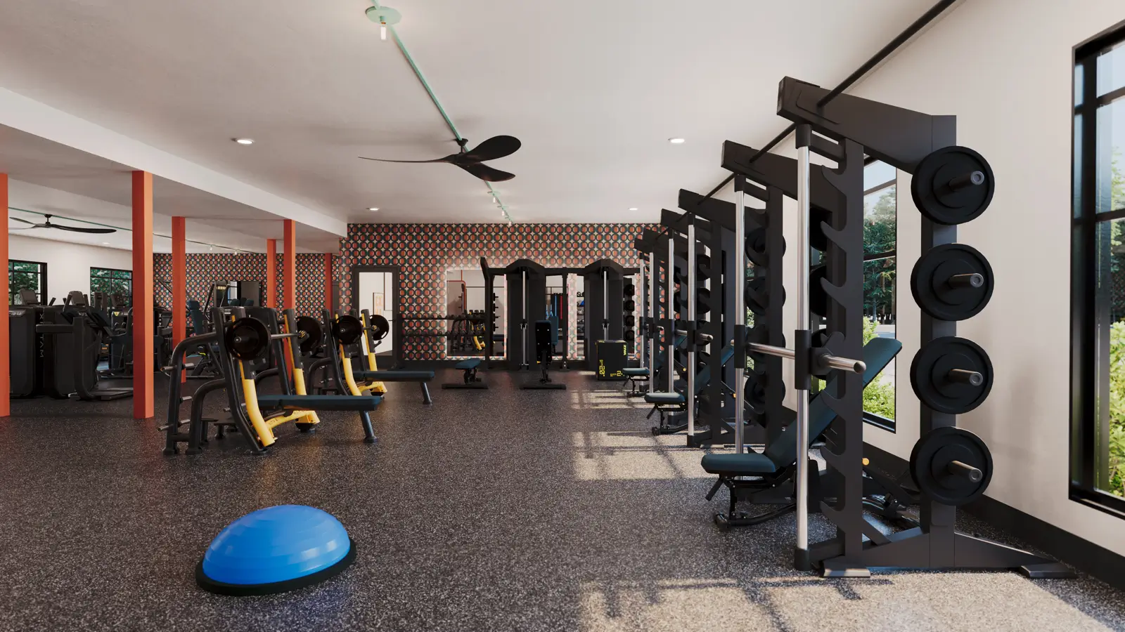 Fitness center with cardio and strength equipment