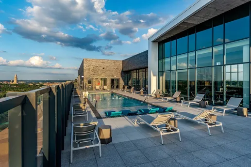 Outdoor pool on building's roof.