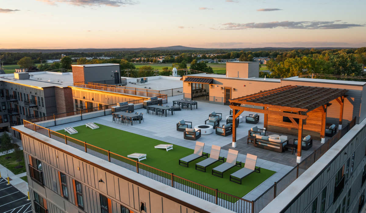 Rooftop lounge and gaming area at Landmark at Dublin in Dublin, Pennsylvania