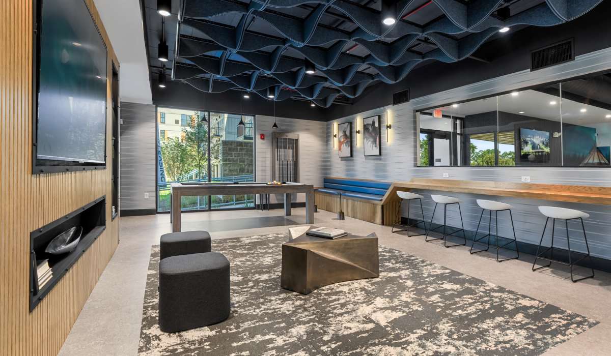 Game room with sports simulator and pool table Landmark at Dublin in Dublin, Pennsylvania