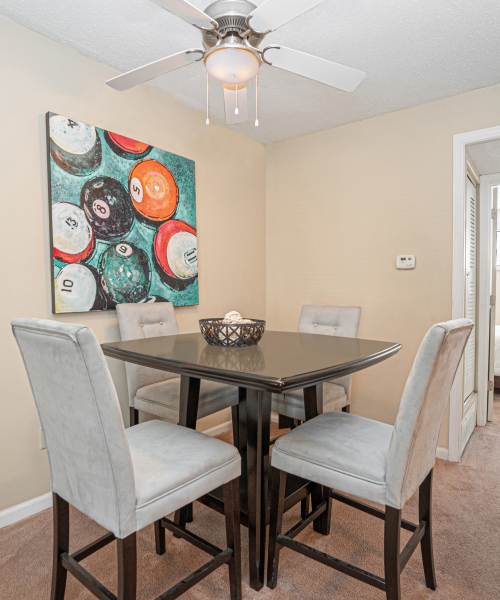 Cozy dining area at Tiger Village in Columbia, Missouri