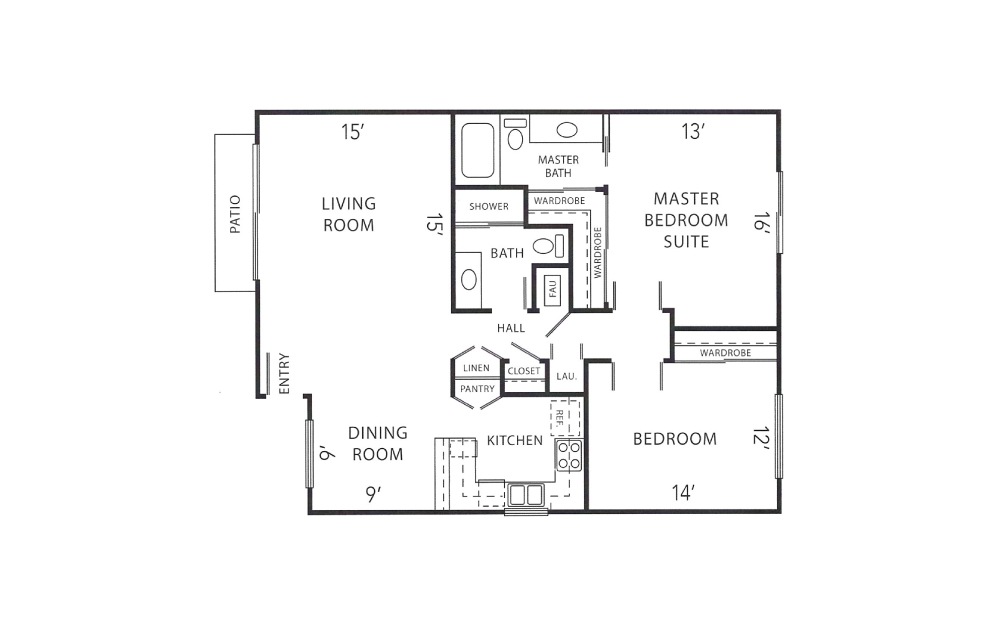 Cottonwood - 2 bedroom floorplan layout with 2 bathrooms and 1151 square feet