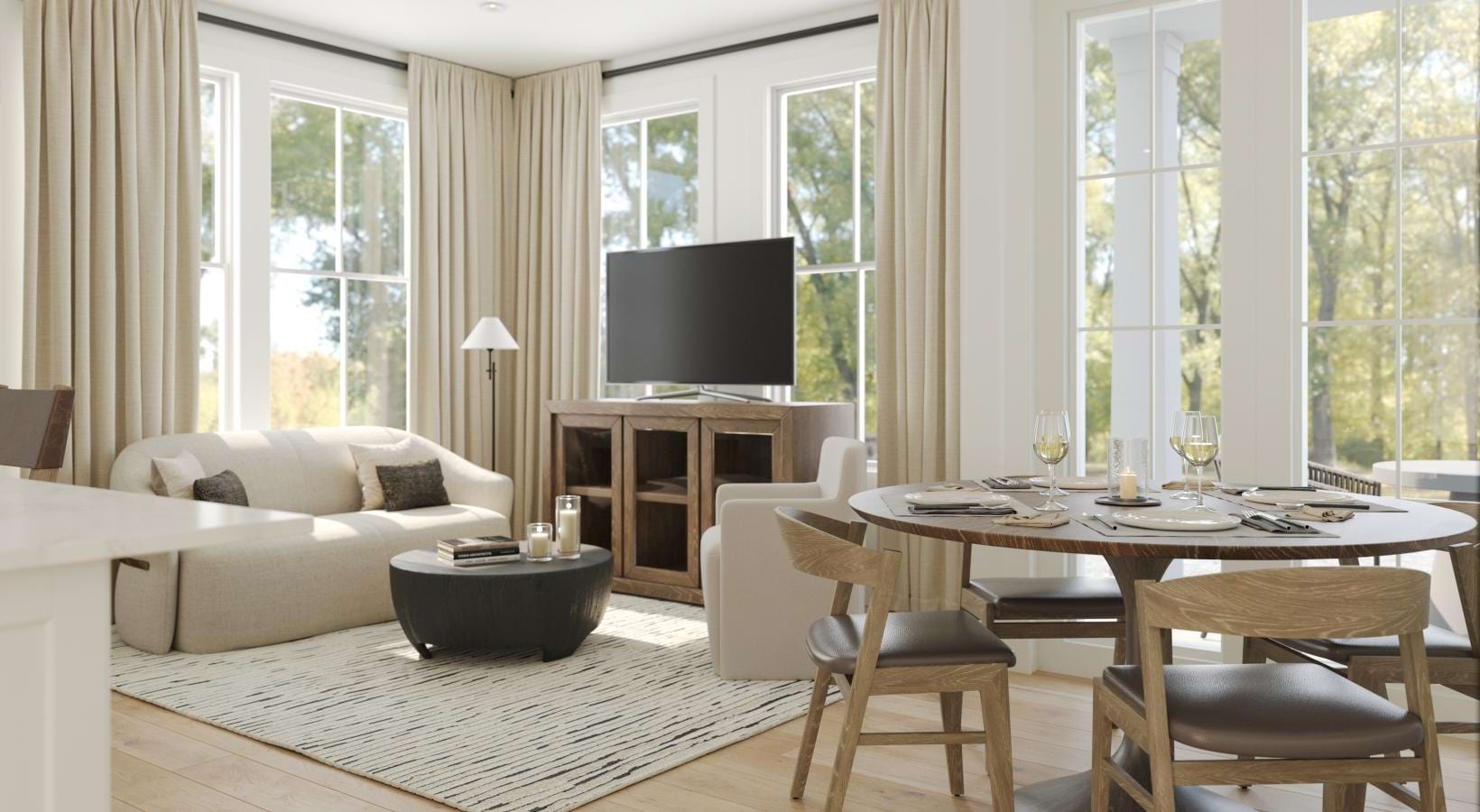 a living room with a large window