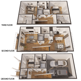 A diagram shows the layout of a house with three floors.