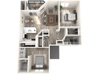 Pet-Friendly Apartments in Austin, TX - Huntington Meadows - 2 Bedroom 2 Bathroom 848sq ft floorplan
