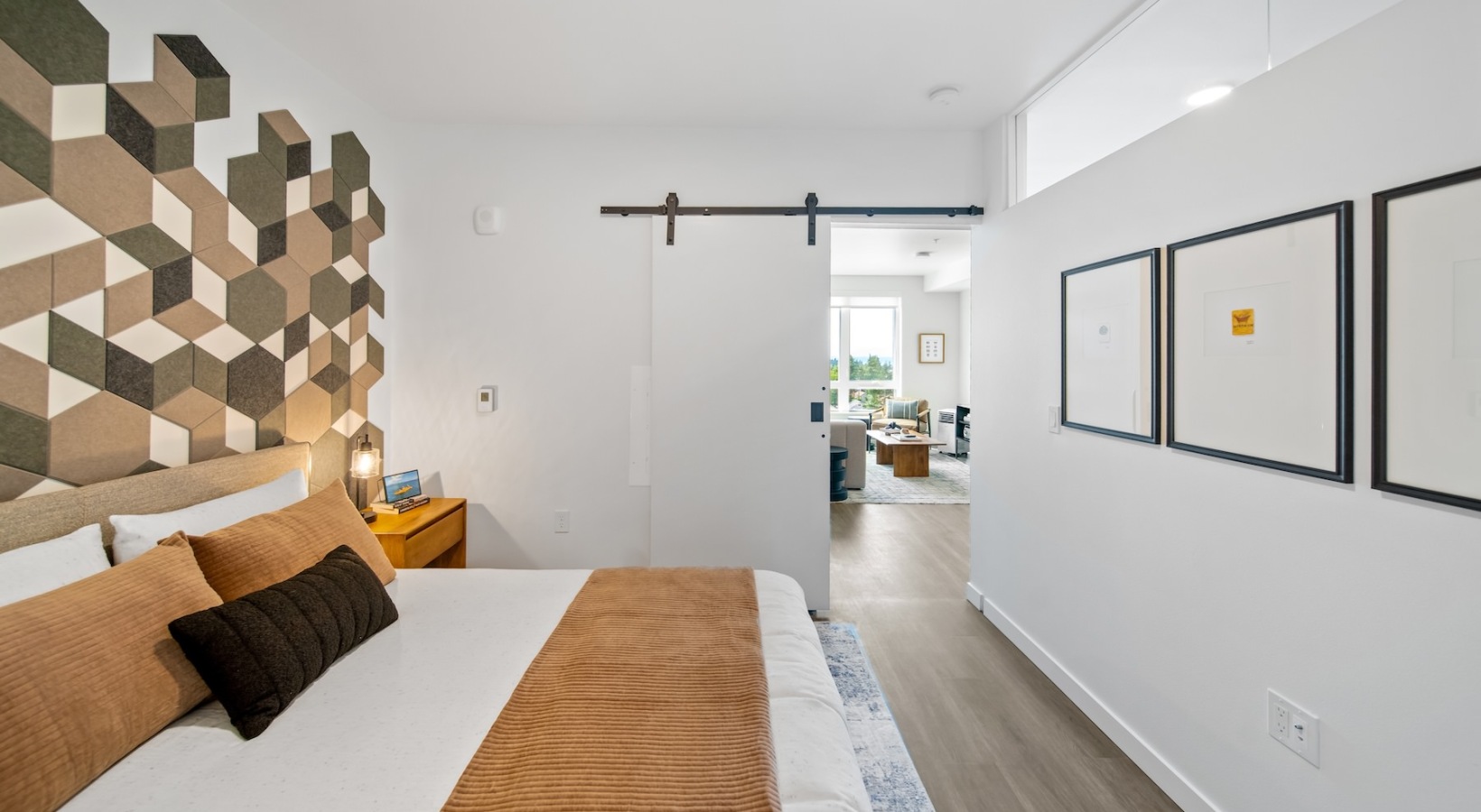 a bedroom with a bed