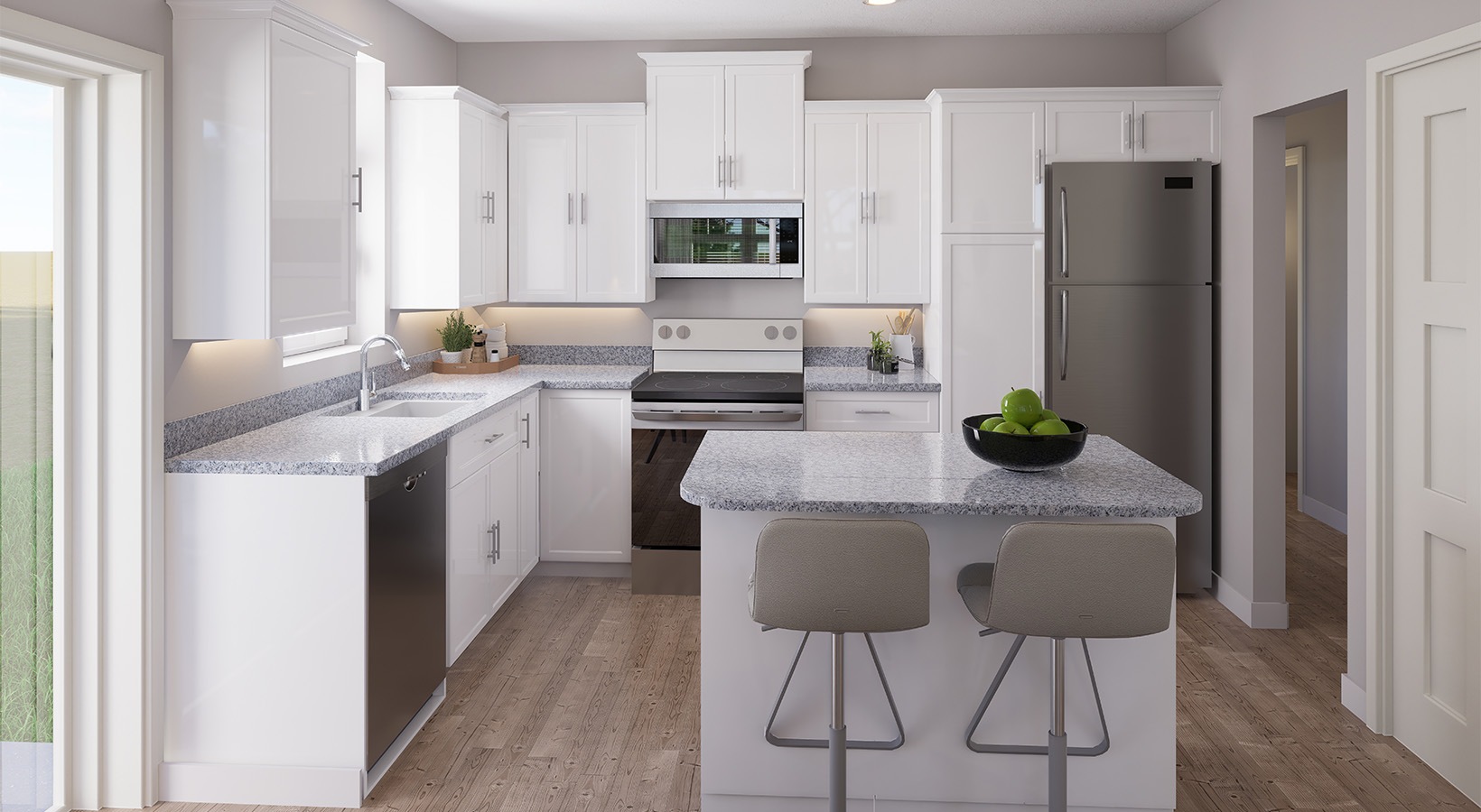 a kitchen with an island