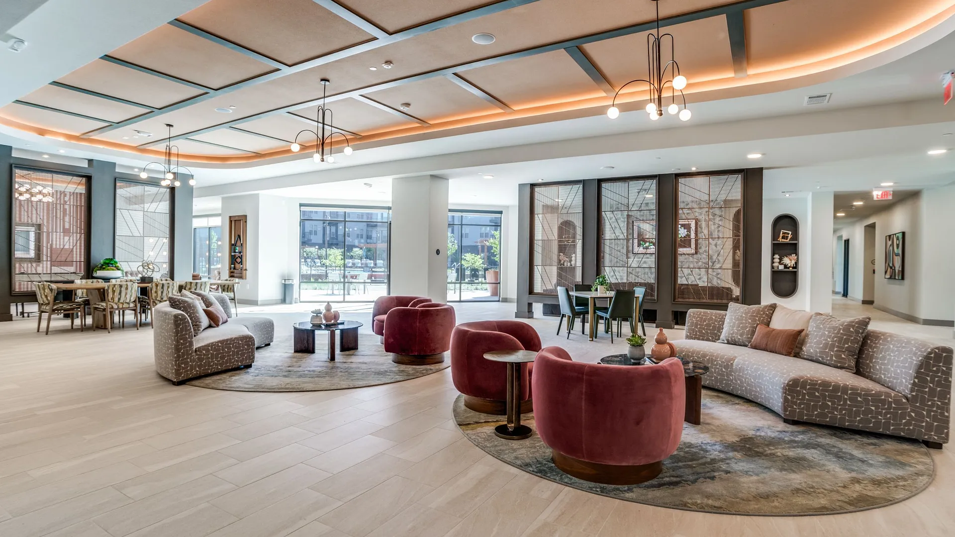 Modern lounge area with stylish furniture and a welcoming atmosphere.
