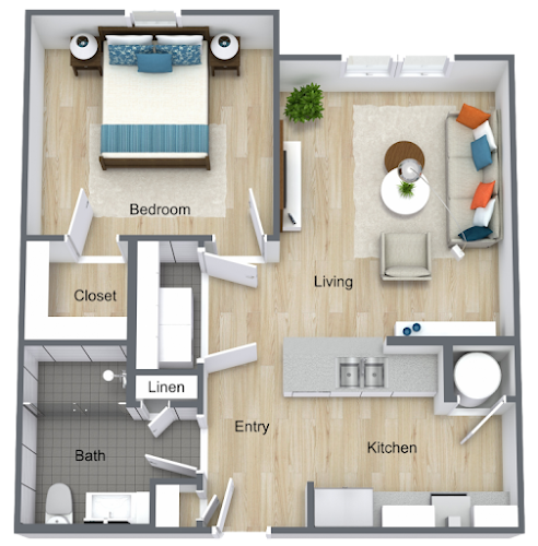 1 Bed, 1 Bath 80% Floorplan Diagram