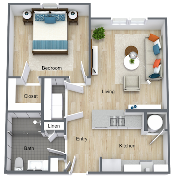 Go to 1 Bed, 1 Bath 80% Floorplan page.