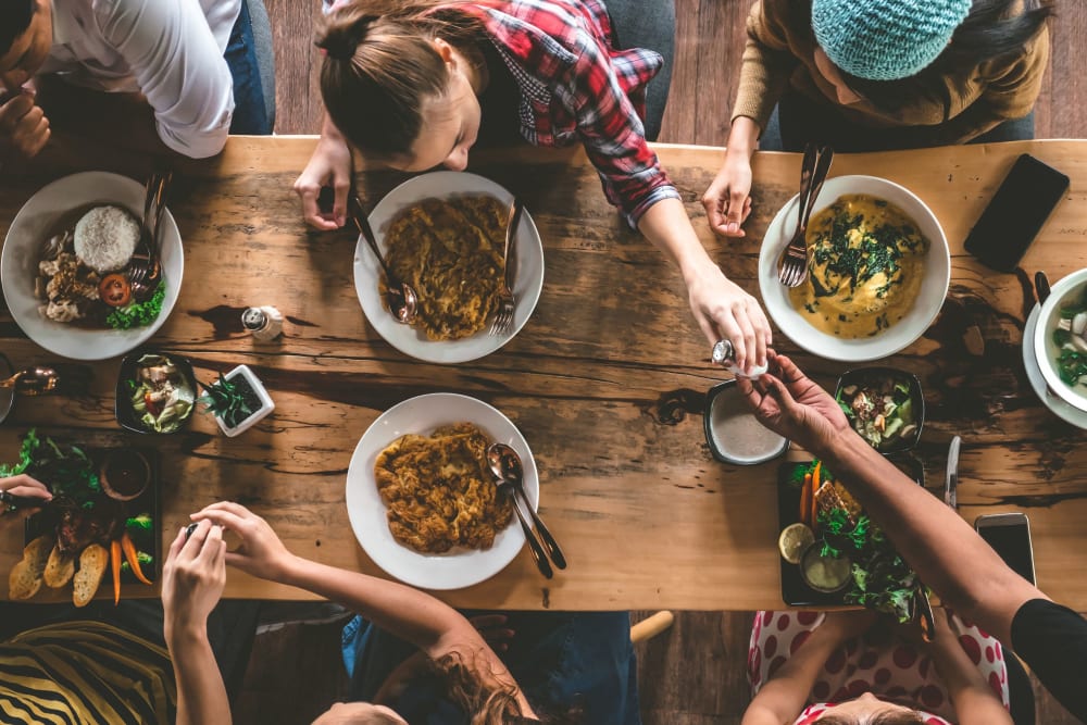 Residents having lunch together near Highland Grove in Richmond, Virginia