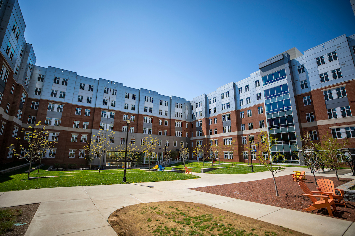 Holmes Hall courtyard in spring