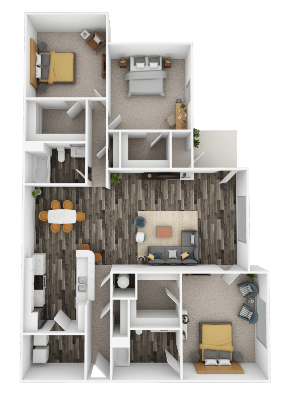 St. Ives Crossing Apartments in Stockbridge, GA photo of a 3 Bed - 2 Bath, 1440 sq ft floorplan