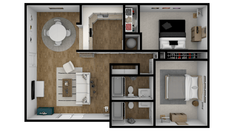2Bed 2Bath Floor Plan at Lifestyle at Shreveport Apartments, Louisiana, 71109