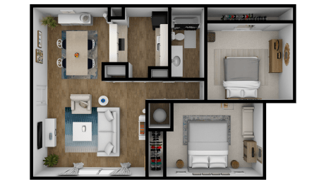 2Bed 1Bath Floor Plan at Lifestyle at Shreveport Apartments, Louisiana