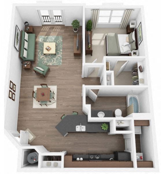 1 Bed 1 Bath Floor Plan with 851 Sq. Ft. at Ridge at Thornton Station Apartments, Thornton, CO 80229