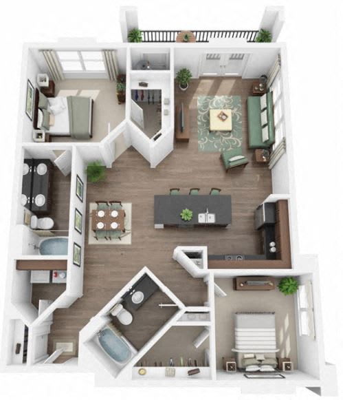 2 Bed 2 Bath Floor Plan with 1,140 Sq. Ft. at Ridge at Thornton Station Apartments, Colorado, 80229