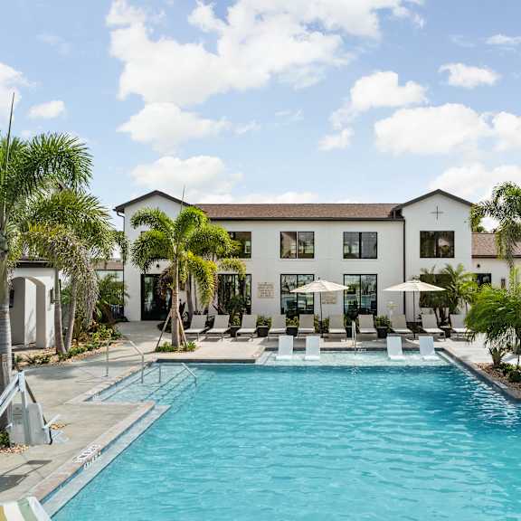 Large swimming pool at The Hadley Luxury Apartments, North Port, Florida