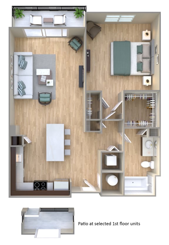 1 Bed 1 Bath Floor Plan | 750-756 Sq. Ft. at One Plantation in Plantation, FL 33324