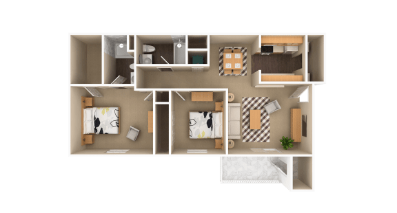 2 Bedroom 2 Bathroom, 987 sq ft, Heron floorplan at Bexley Village, Indiana