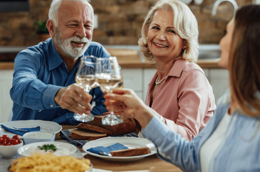 Clinking glasses during dinner