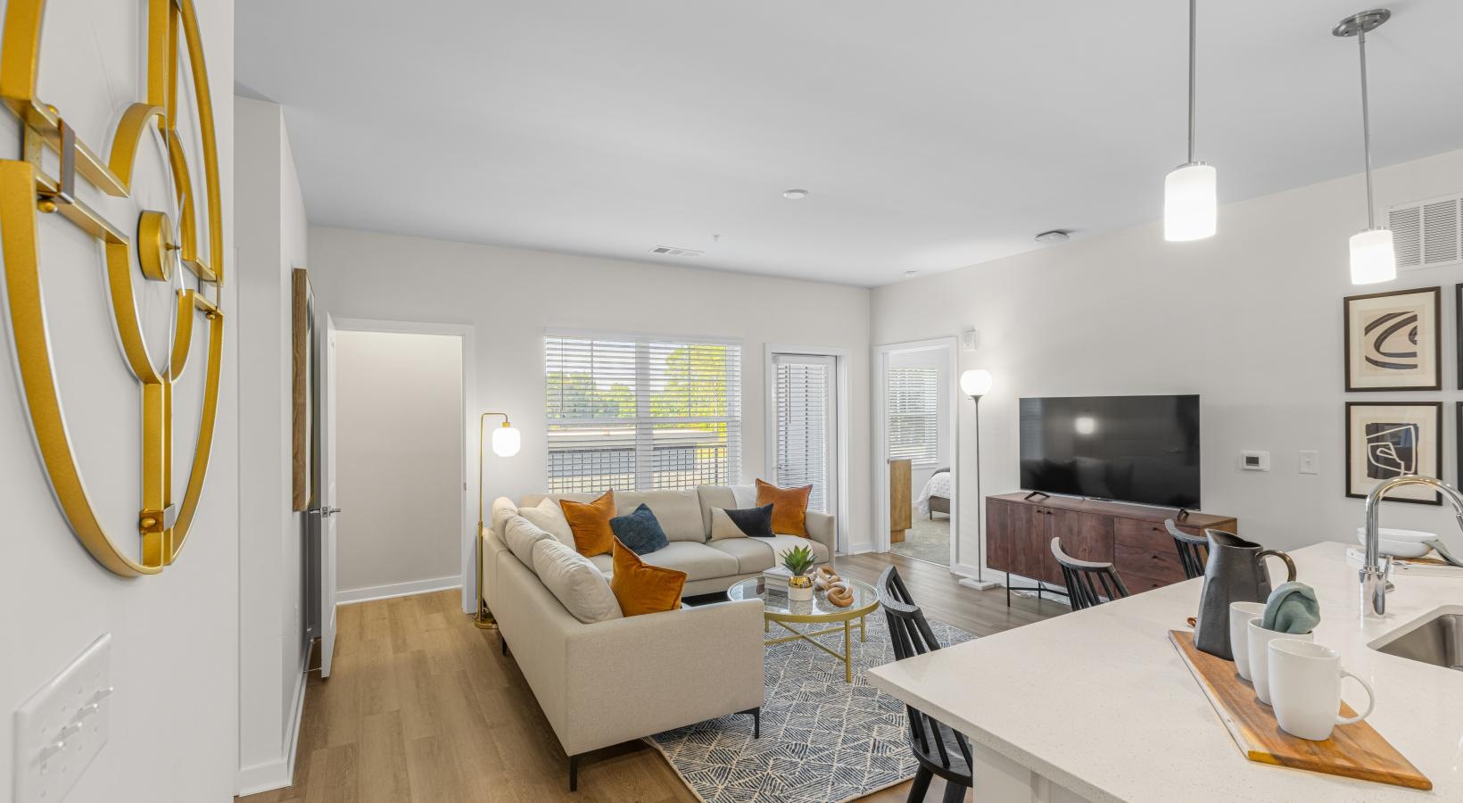 a living room with a tv and a couch