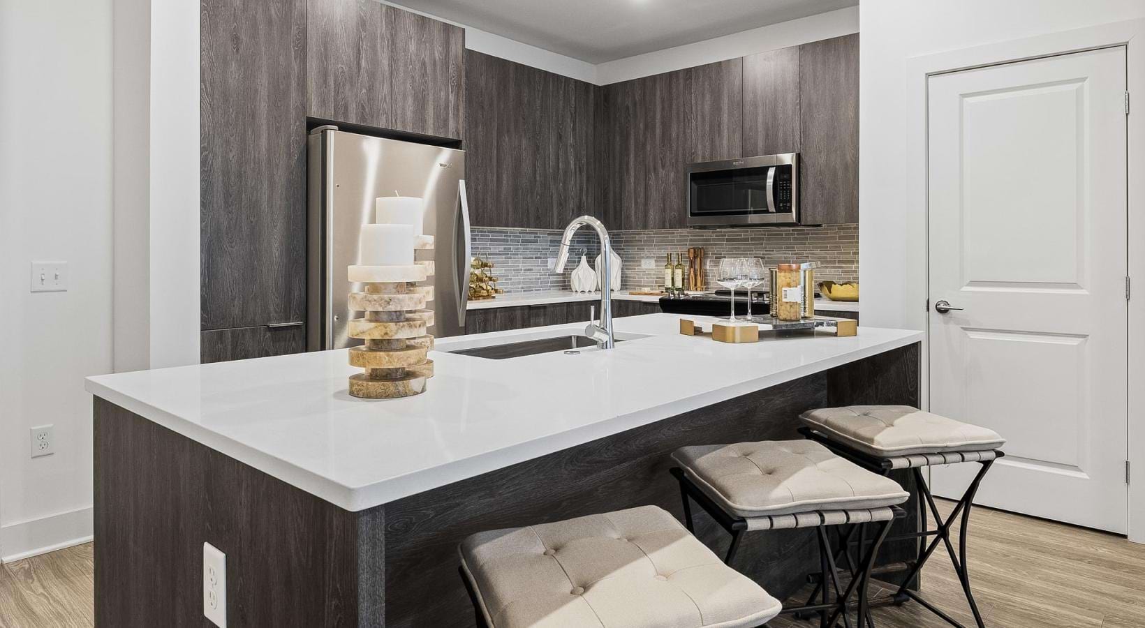 a kitchen with a spacious counter top