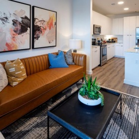 a living room with a couch and a coffee table